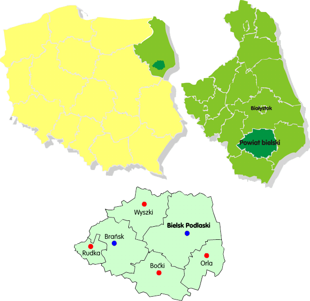 obraz: Lokalizacja powiatu i podział na gminy